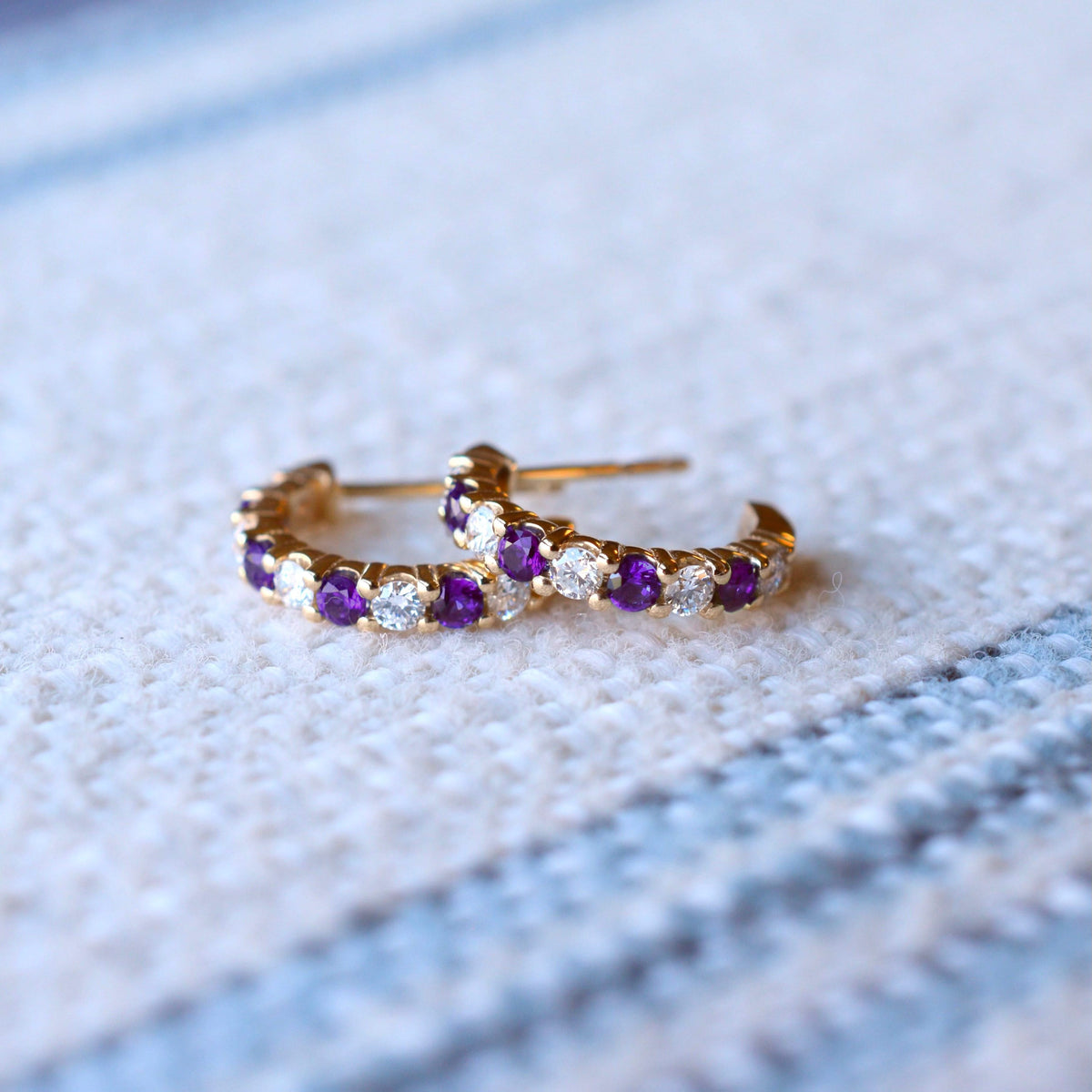 Rosecliff Diamond & Amethyst Huggie Hoop Earrings in 14k Gold (February)