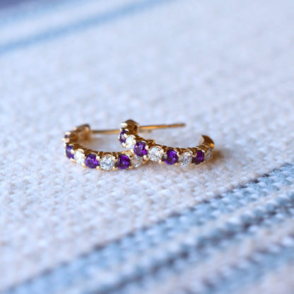 Rosecliff Diamond & Amethyst Huggie Hoop Earrings in 14k Gold (February)