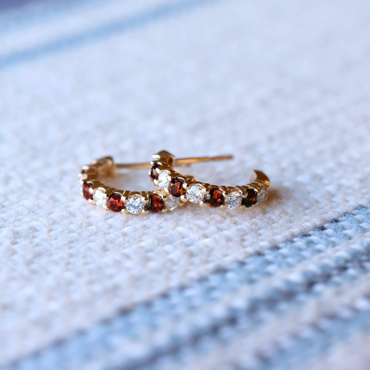 Rosecliff Diamond & Garnet Huggie Hoop Earrings in 14k Gold (January)