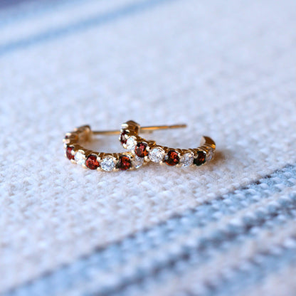 Rosecliff Diamond & Garnet Huggie Hoop Earrings in 14k Gold (January)