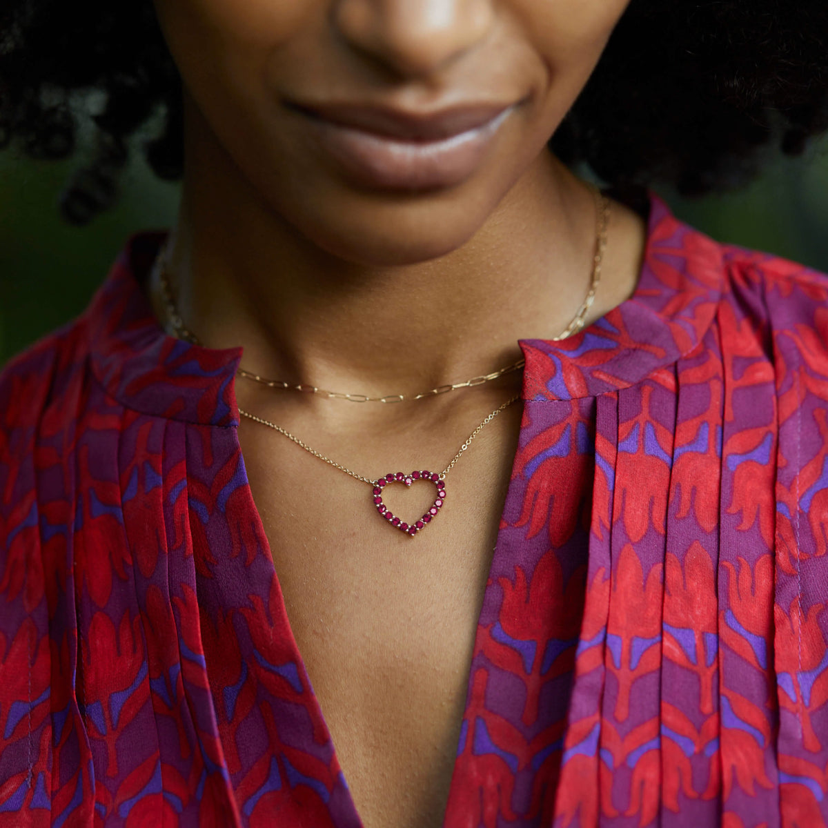 Rosecliff Heart Ruby Necklace in 14k Gold (July)