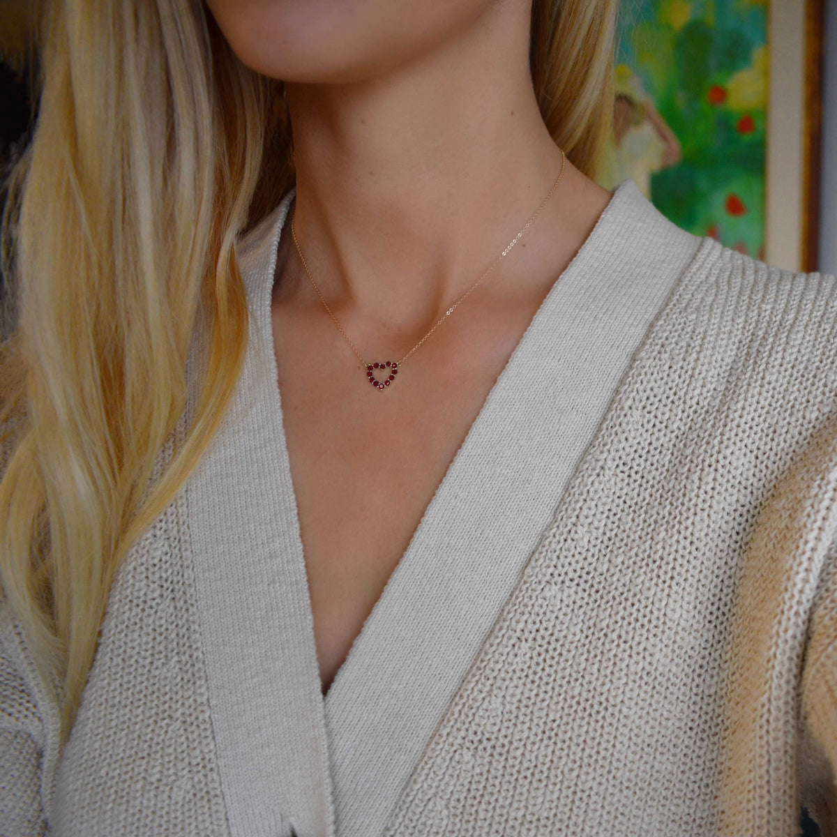 Rosecliff Small Heart Garnet Necklace in 14k Gold (January)
