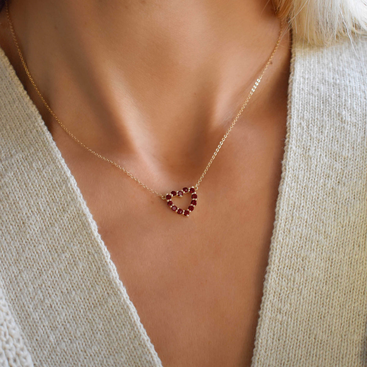 Rosecliff Small Heart Garnet Necklace in 14k Gold (January)