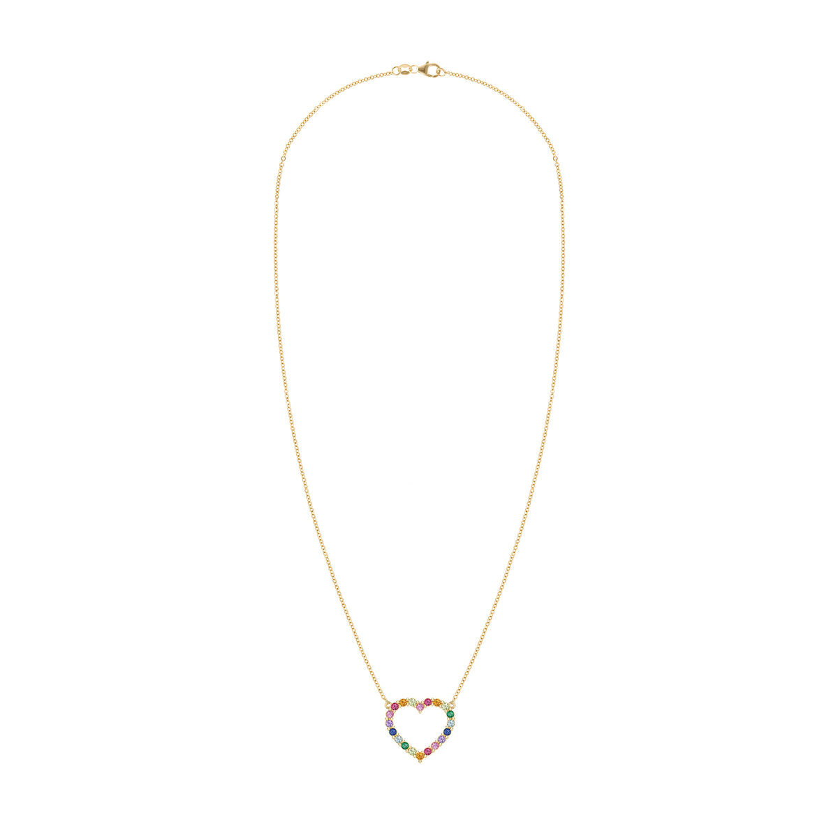 Rainbow Rosecliff Heart Necklace in 14k Gold