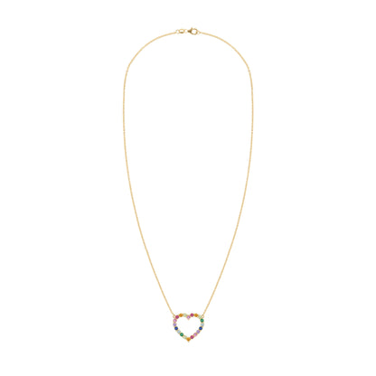 Rainbow Rosecliff Heart Necklace in 14k Gold