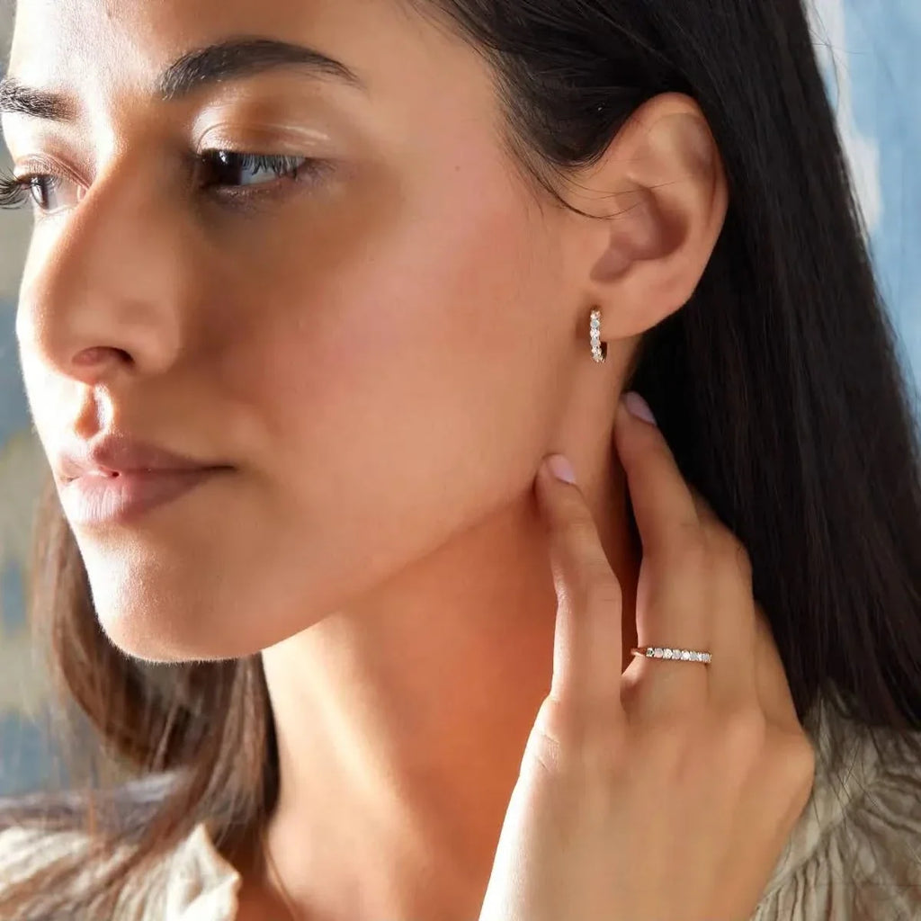 Rosecliff Diamond & Opal Huggie Hoop Earrings in 14k Gold (October)