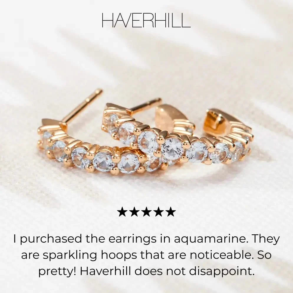 Rosecliff Aquamarine Huggie Hoop Earrings in 14k Gold (March)
