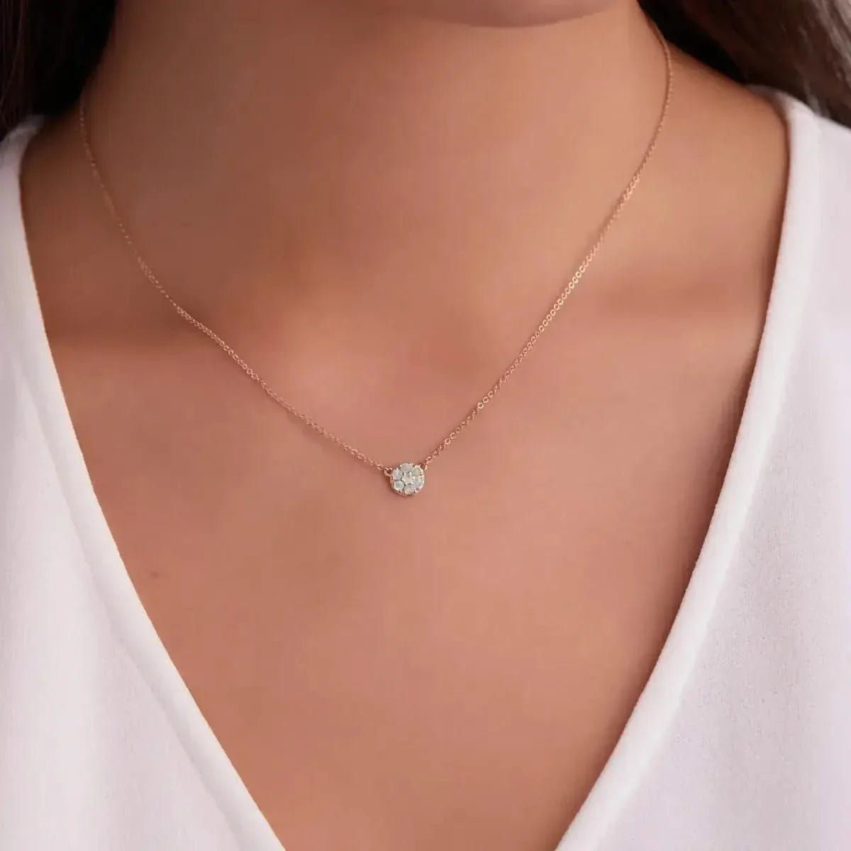 Rosecliff Opal Mini Necklace in Solid 14k Gold (October)