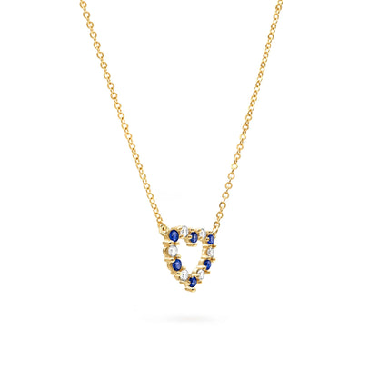 Rosecliff Small Heart Diamond & Sapphire Necklace in 14k Gold (September)