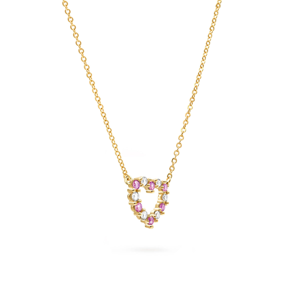 Rosecliff Small Heart Diamond & Pink Sapphire Necklace in 14k Gold (October)