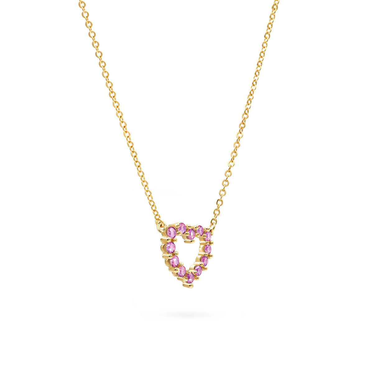 Rosecliff Small Heart Pink Sapphire Necklace in 14k Gold (October)