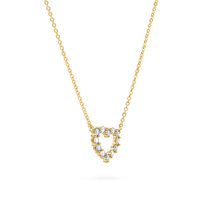 Rosecliff Small Heart Diamond & Nantucket Blue Topaz Necklace in 14k Gold (December)