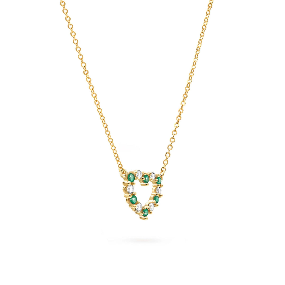 Rosecliff Small Heart Diamond & Emerald Necklace in 14k Gold (May)