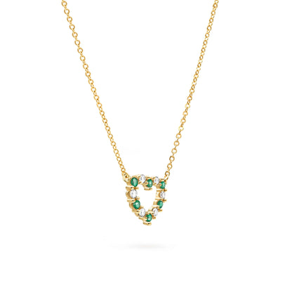 Rosecliff Small Heart Diamond & Emerald Necklace in 14k Gold (May)