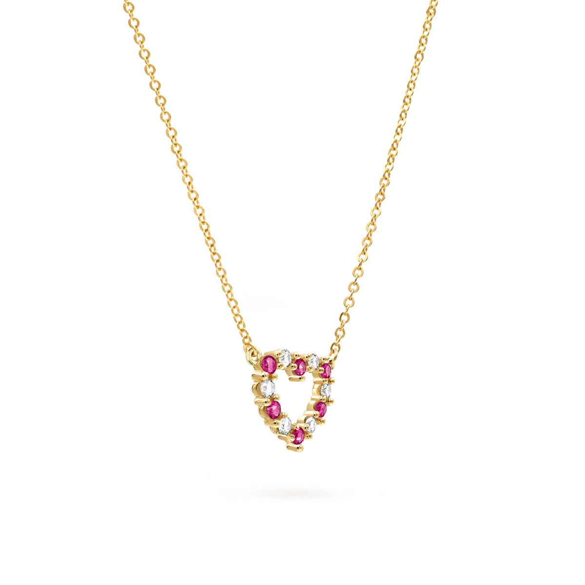 Rosecliff Small Heart Diamond & Ruby Necklace in 14k Gold (July)