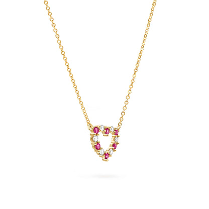 Rosecliff Small Heart Diamond & Ruby Necklace in 14k Gold (July)