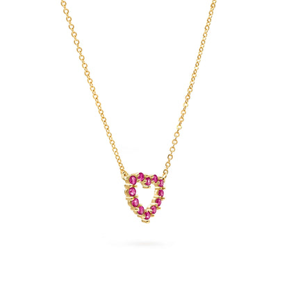 Rosecliff Small Heart Ruby Necklace in 14k Gold (July)