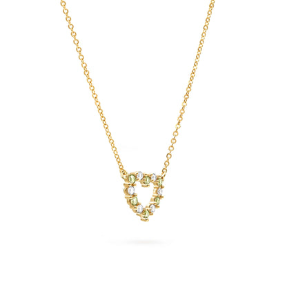 Rosecliff Small Heart Diamond & Peridot Necklace in 14k Gold (August)