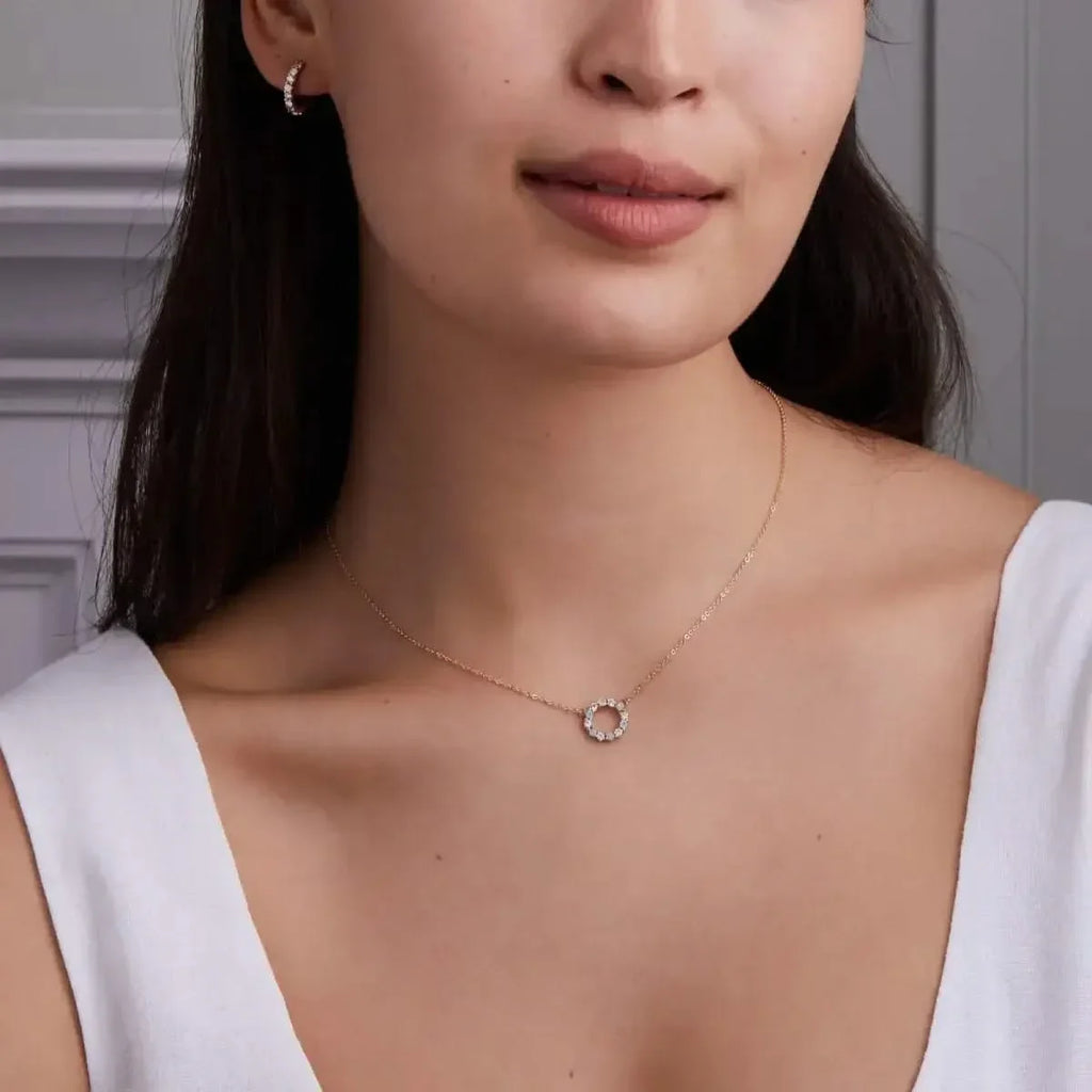 Rosecliff Small Circle Diamond & Opal Necklace in 14k Gold (October)