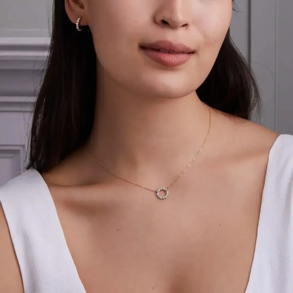 Rosecliff Small Circle Diamond & Opal Necklace in 14k Gold (October)