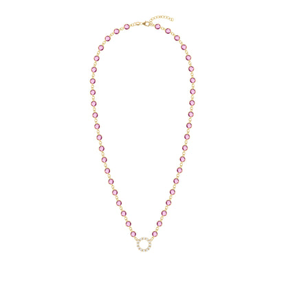 Rosecliff Diamond Small Circle & Newport Pink Sapphire Necklace in 14k Gold (October)