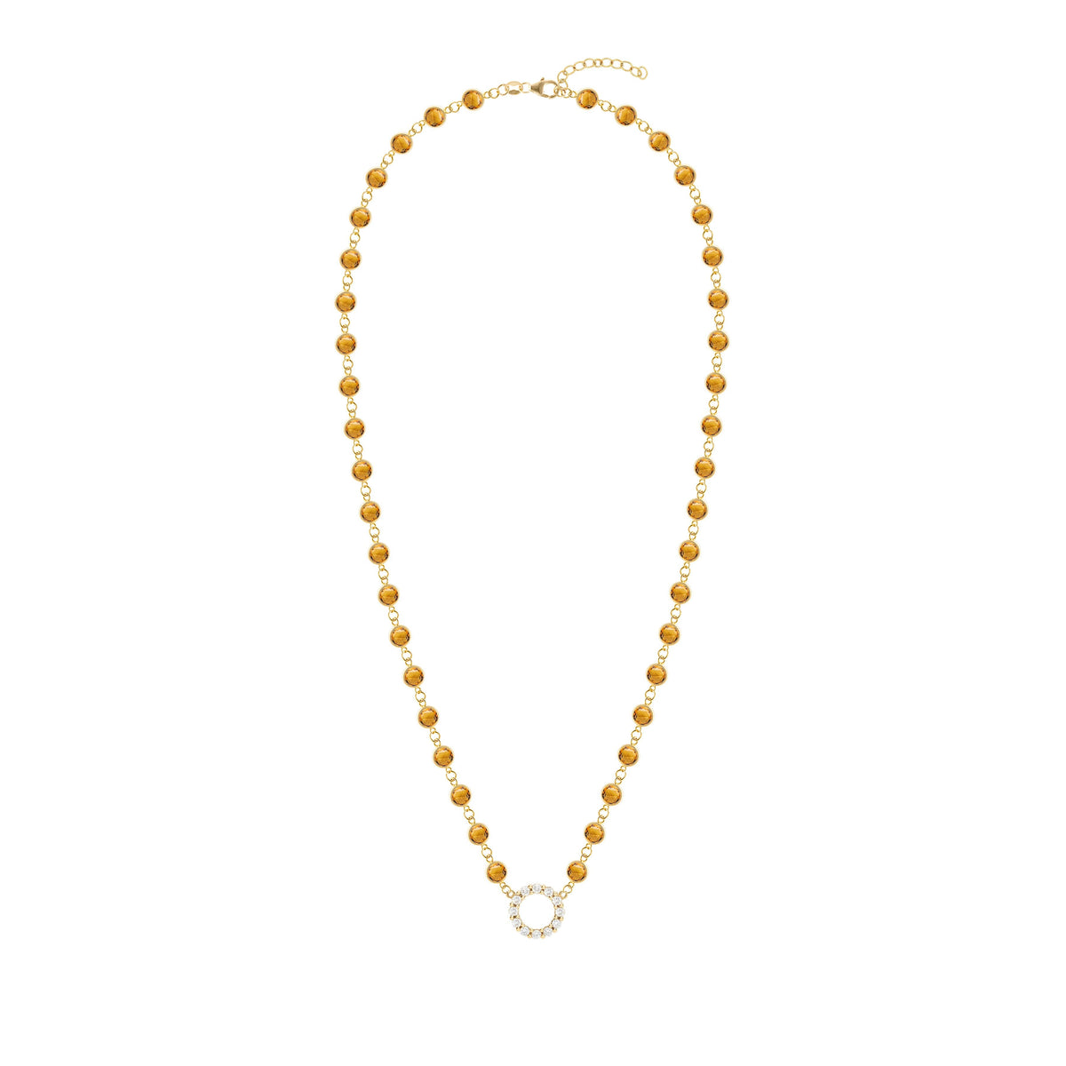 Rosecliff Diamond Small Circle & Newport Citrine Necklace in 14k Gold (November)
