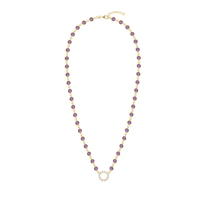 Rosecliff Diamond Small Circle & Newport Amethyst Necklace in 14k Gold (February)