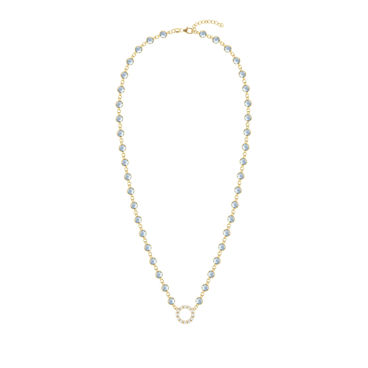 Rosecliff Diamond Small Circle & Newport Aquamarine Necklace in 14k Gold (March)