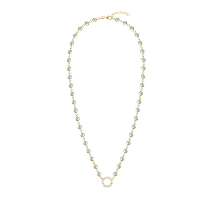 Rosecliff Diamond Small Circle & Newport Aquamarine Necklace in 14k Gold (March)