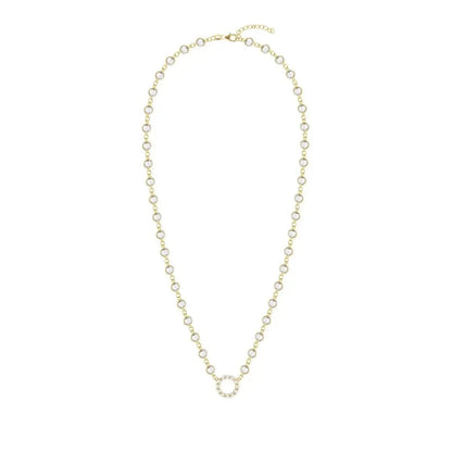 Rosecliff Diamond Small Circle & Newport White Topaz Necklace in 14k Gold (April)