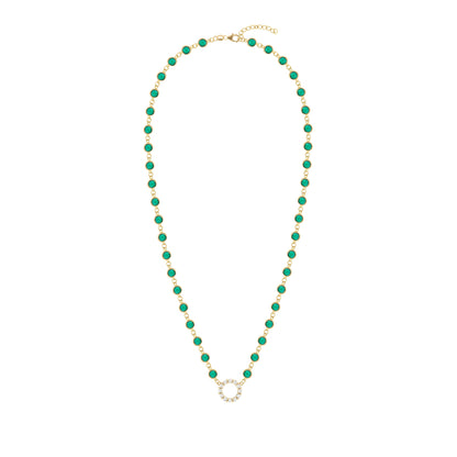 Rosecliff Diamond Small Circle & Newport Emerald Necklace in 14k Gold (May)