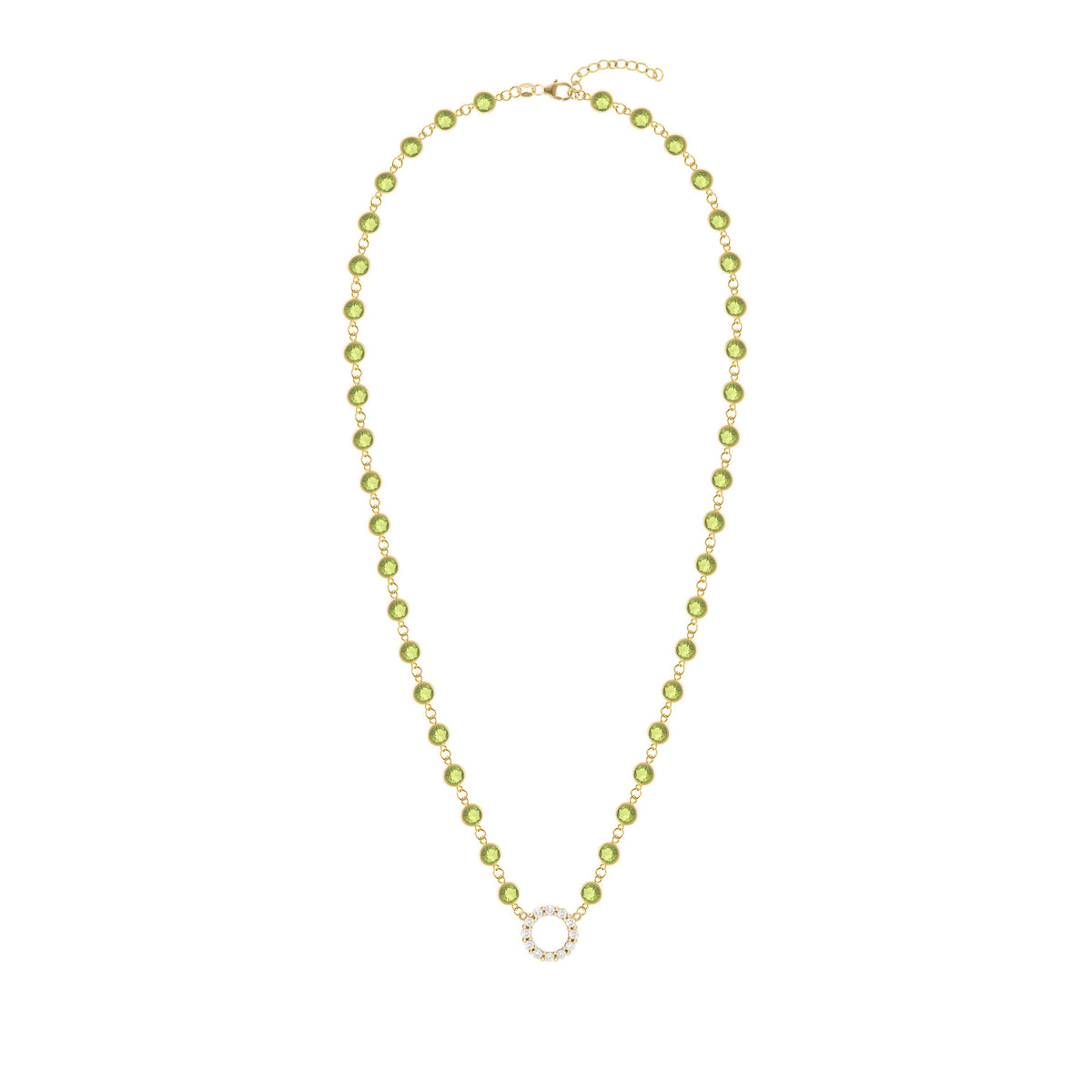 Rosecliff Diamond Small Circle & Newport Peridot Necklace in 14k Gold (August)