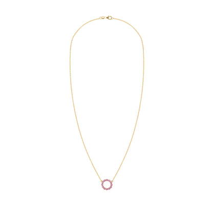Rosecliff Small Circle Pink Sapphire Necklace in 14k Gold (October)