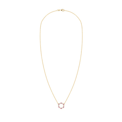 Rosecliff Small Circle Diamond & Pink Sapphire Necklace in 14k Gold (October)