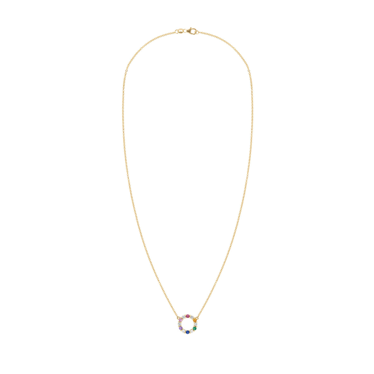 Rainbow Rosecliff Small Circle Necklace with Diamonds in 14k Gold