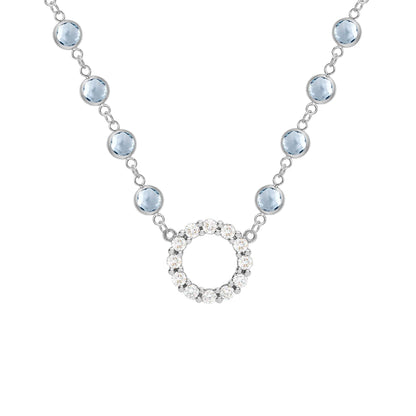 Rosecliff Diamond Small Circle & Newport Aquamarine Necklace in 14k Gold (March)