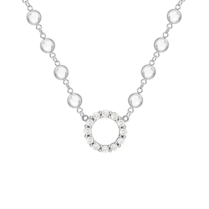 Rosecliff Diamond Small Circle & Newport White Topaz Necklace in 14k Gold (April)
