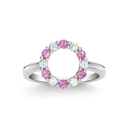 Rosecliff Small Circle Diamond & Pink Sapphire Ring in 14k Gold (October)