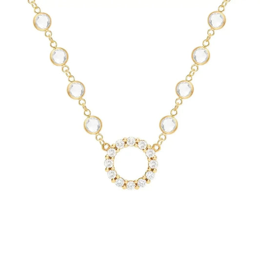 Rosecliff Diamond Small Circle & Newport White Topaz Necklace in 14k Gold (April)
