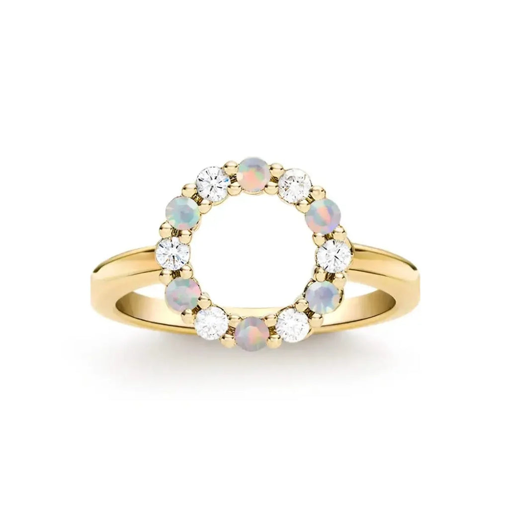Rosecliff Small Circle Diamond & Opal Ring in 14k Gold (October)