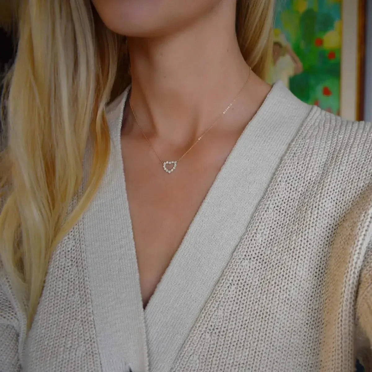 Rosecliff Small Heart Opal Necklace in 14k Gold (October)