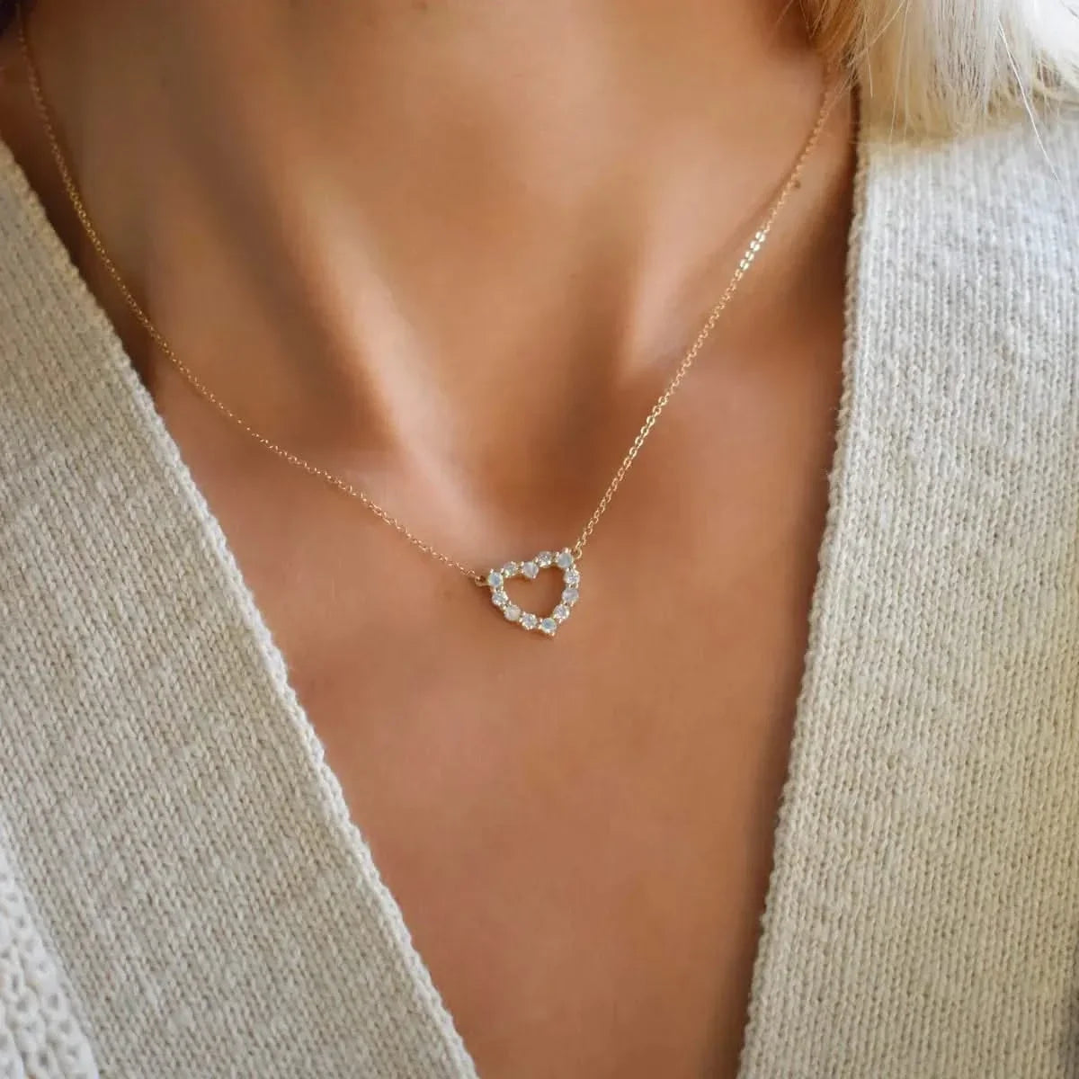 Rosecliff Small Heart Diamond & Opal Necklace in 14k Gold (October)