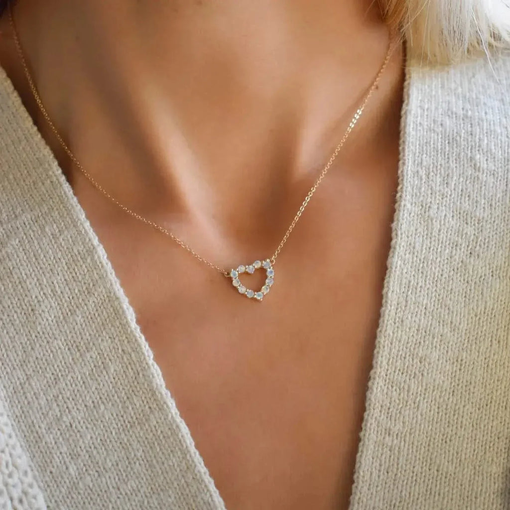 Rosecliff Small Heart Opal Necklace in 14k Gold (October)