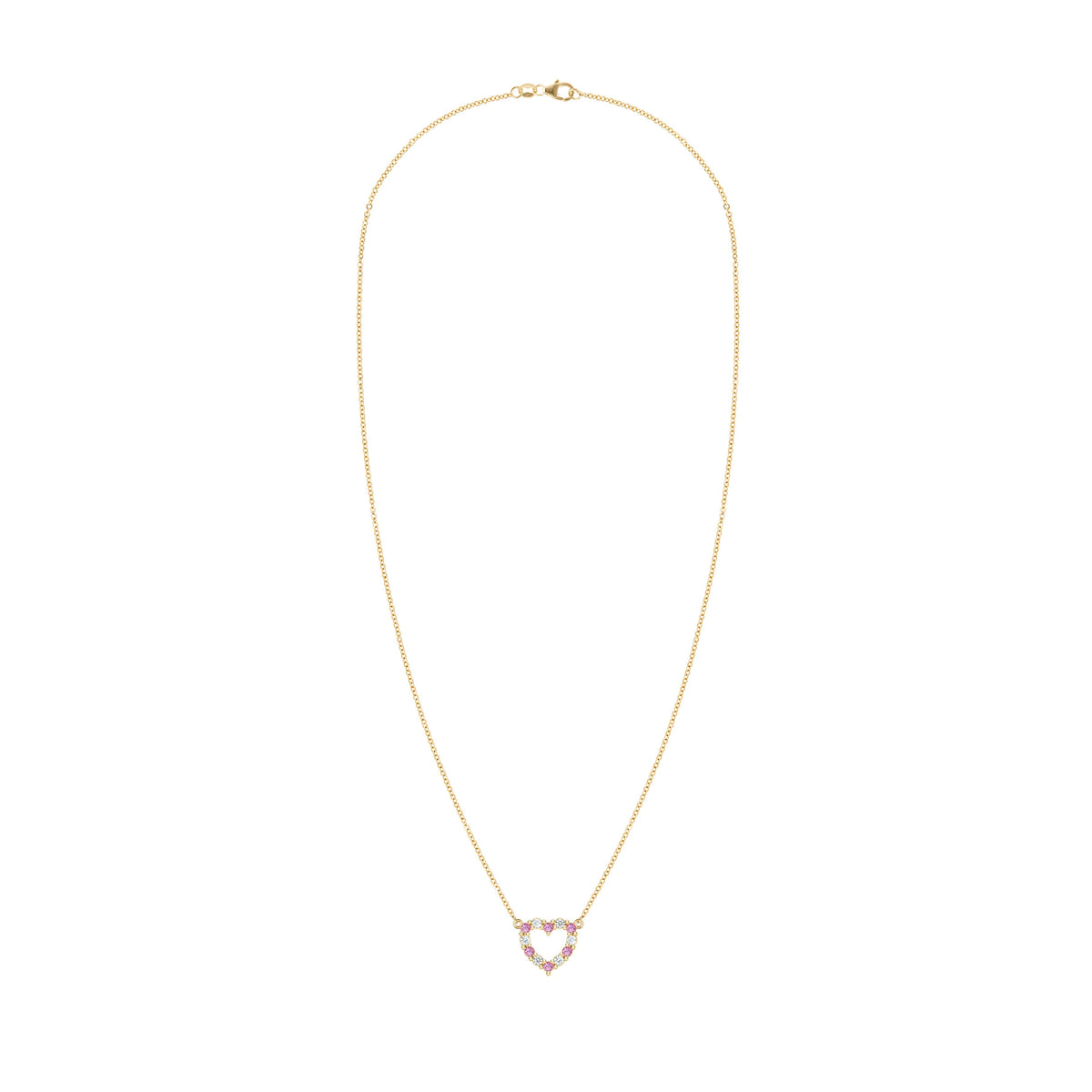 Rosecliff Small Heart Diamond & Pink Sapphire Necklace in 14k Gold (October)