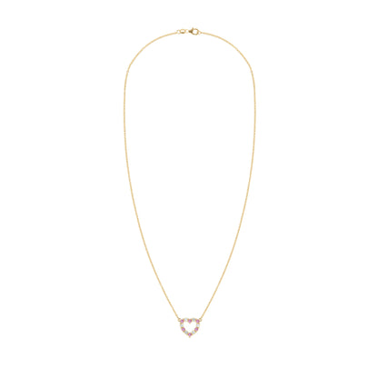 Rosecliff Small Heart Diamond & Pink Sapphire Necklace in 14k Gold (October)