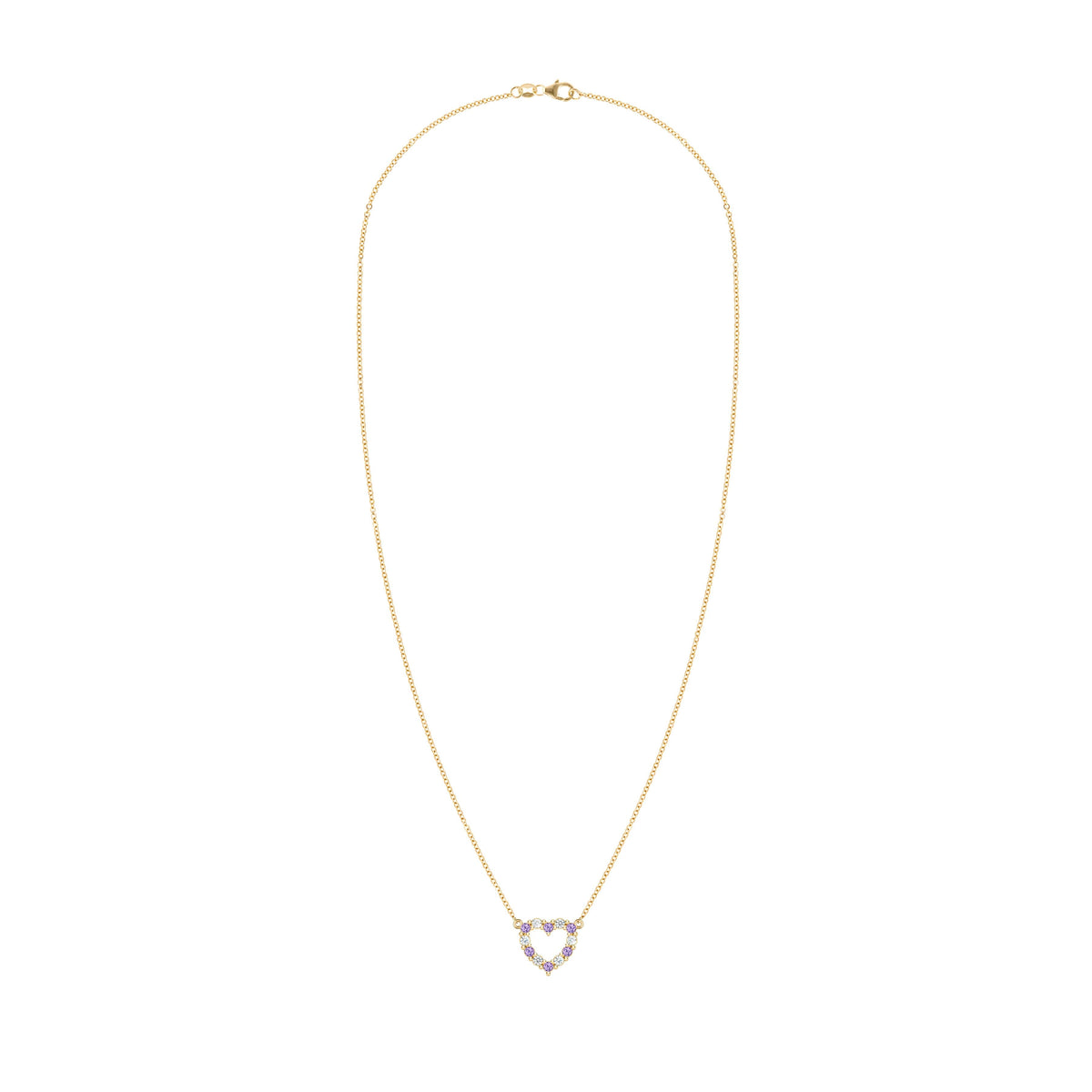 Rosecliff Small Heart Diamond & Amethyst Necklace in 14k Gold (February)