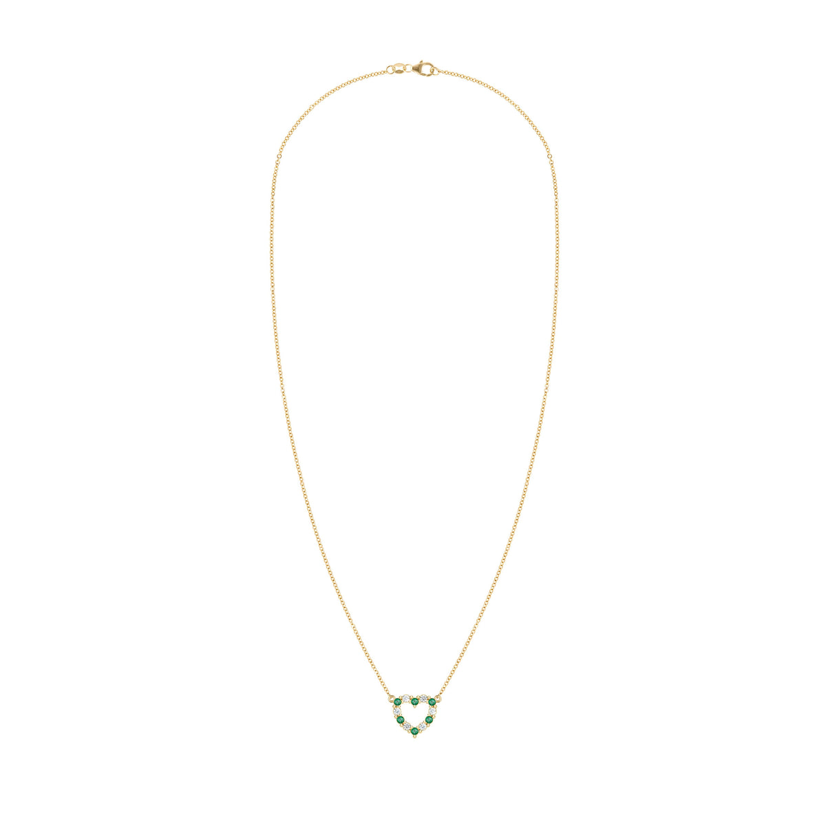 Rosecliff Small Heart Diamond & Emerald Necklace in 14k Gold (May)