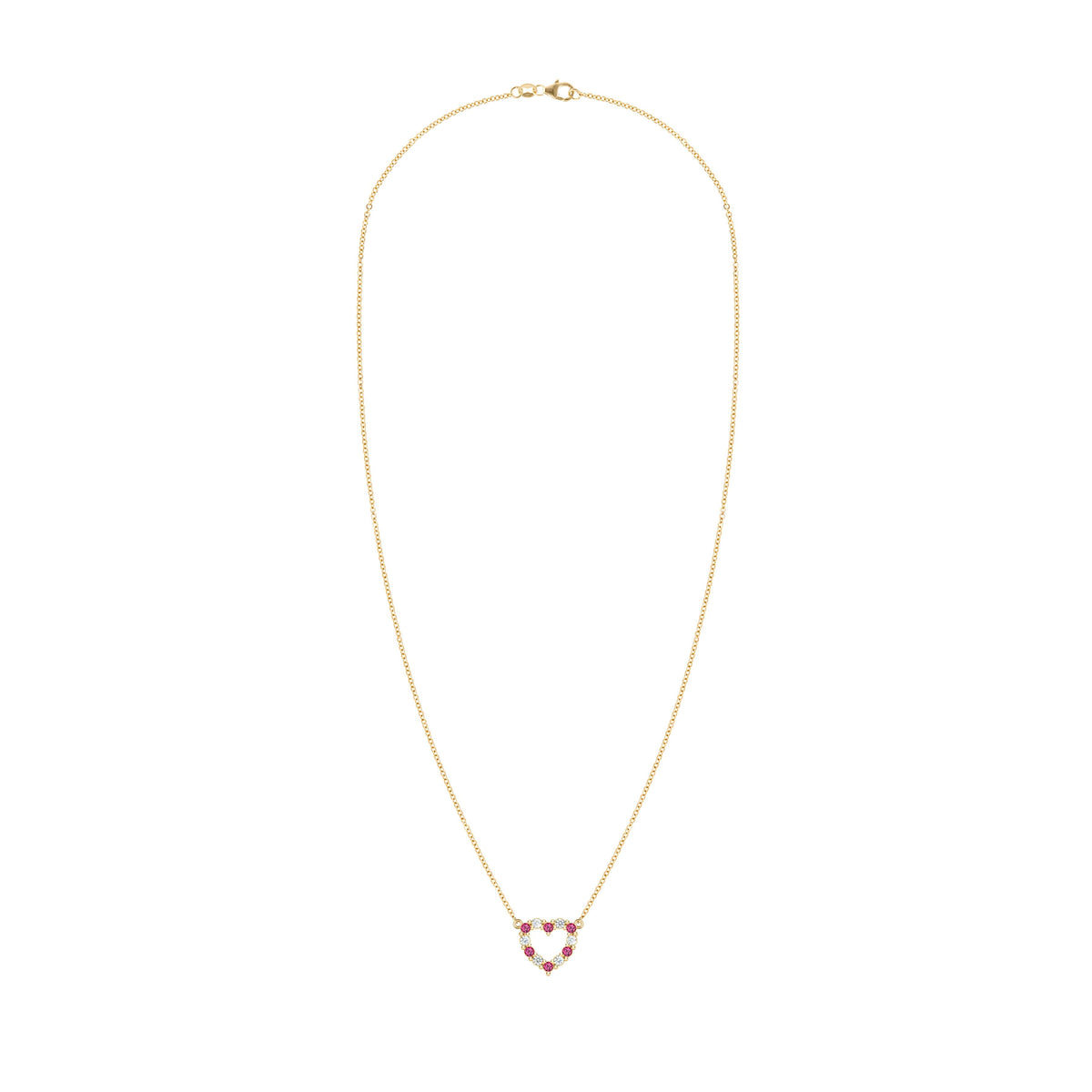 Rosecliff Small Heart Diamond & Ruby Necklace in 14k Gold (July)