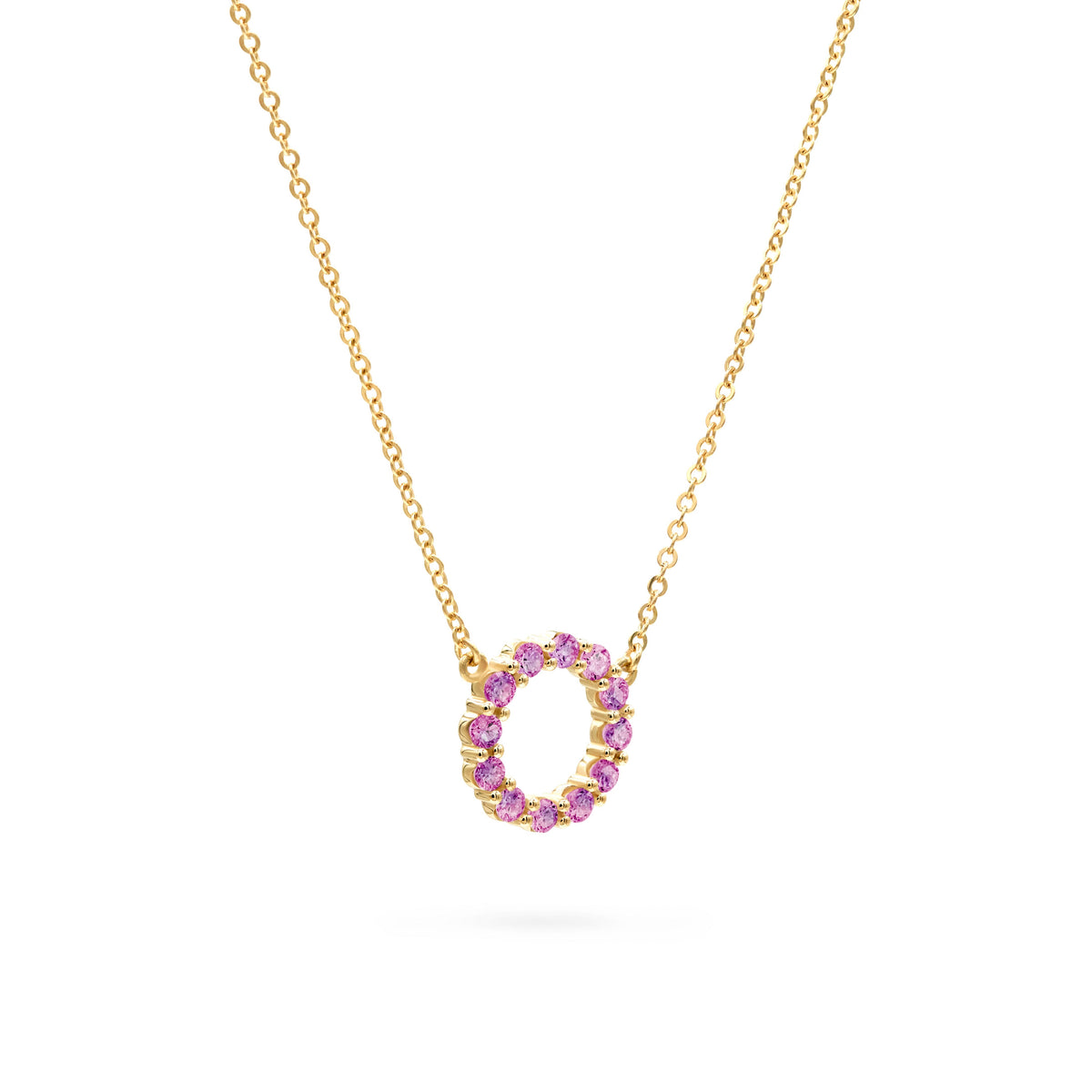 Rosecliff Small Circle Pink Sapphire Necklace in 14k Gold (October)