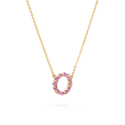 Rosecliff Small Circle Pink Sapphire Necklace in 14k Gold (October)